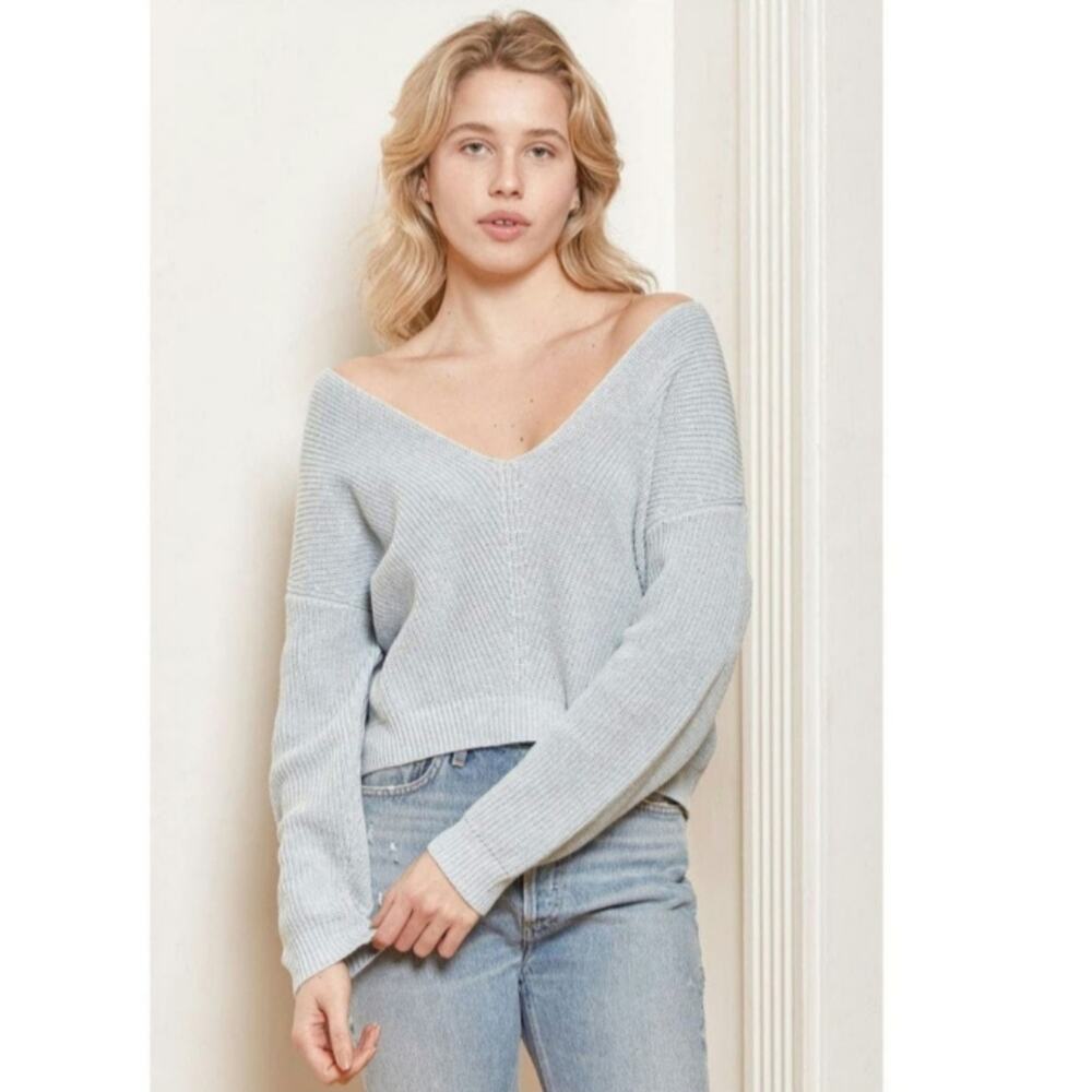 Lulus Light Blue Feel it Still Knit Sweater Size L Deep V-neck Slouchy Oversized